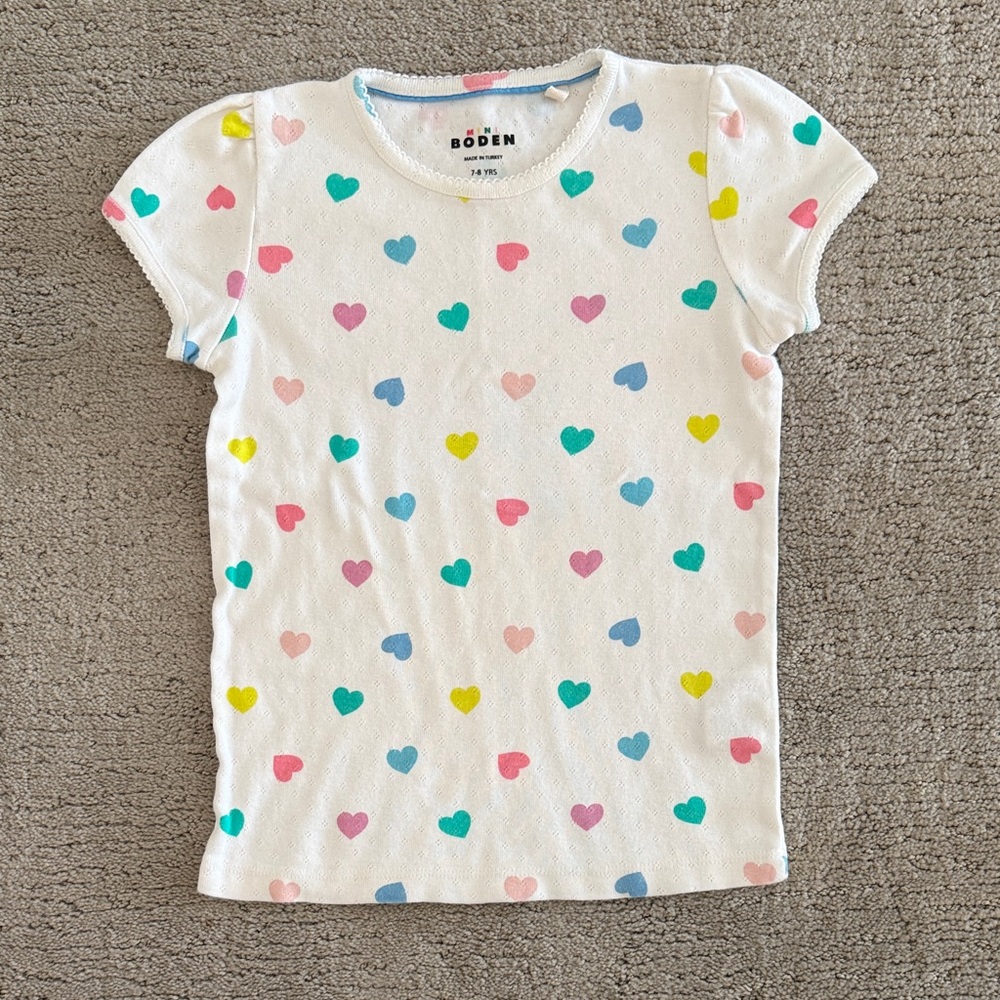 Boden Kids Multicolor Heart Tee - Cream